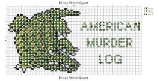 14 count, 30.30w x 29.75h cm 16 count, 26.51w x 26.03h… Free Alligator Cross Stitch Pattern American Murder Log Cross Stitch Quest