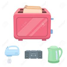 Bouilloire Electrique Centre De Musique Table De Mixage Grille Pain Menage Ensemble Icones De La Collection Dans Le Stock Illustration De Symbole De Vecteur De Le Style Dessin Anime Clip Art Libres De
