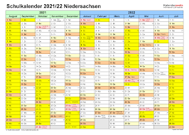 Wählen sie das gewünschte jahr. Schulkalender 2021 2022 Niedersachsen Fur Excel