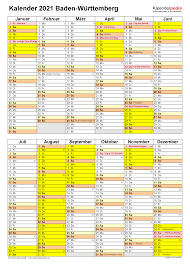 Anzahl der arbeistage, ferientage und feiertage pro monat und pro jahr. Kalender 2021 Baden Wurttemberg Ferien Feiertage Excel Vorlagen
