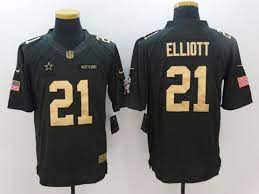 Mens Nike Dallas Cowboys 21 Ezekiel Elliott Black Gold Number 2016 Christmas Salute To Service Jersey