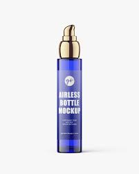 Download Glass Bottle Blue Mockup With Airless Pump Bottles Cosmetics Go Mockups