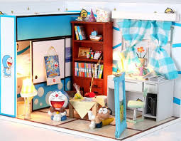 Dollhouse Miniature Diy Kit Dolls House Handicraft Idea Gift Doraemon House With Led Dollhouse Miniatures Diy Miniature Diy Doraemon