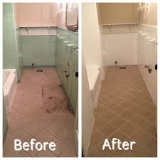 At This House We Reglazed The Bathrooms Wall Tile And Bathtub White We Also Color Sealed The Floor Ti Reglazed Bathroom Tile Tile Floor Painting Tile