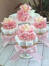 Blush Pink And Gold Mini Diaper Cake Set Of 3 Girl Baby Shower Centerpieces Pink And Gold Roses Baby Shower Centerpieces Girl Baby Shower Centerpieces Baby Shower Princess Baby Shower Diy