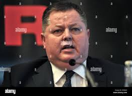 boxing promoter Mick Hennessy, during the Hughie Fury v Joseph Parker press  conference at the Landmark Hotel, London Stock Photo