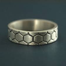 Honeycomb Band Apis Sterling Silver Men S Band Hexagon Etsy Silver Mens Band Rings For Men Sterling Silver Mens