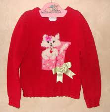 Adorable Vintage Talbots Kids Cat In A Box Red Sweater Girls Size 5