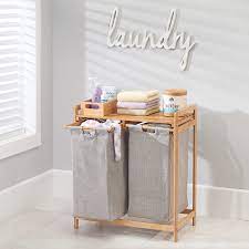10 best double laundry hampers of july 2021. Buy Mdesign Bamboo Wood Double Laundry Hamper Storage System With Top Shelf To Organize Detergent Liquid Fabric Softener Bleach Dryer Sheets Stain Removers Large Capacity Natural Finish Online In Indonesia B07f7lpms8