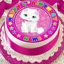 With their inquisitive expressions and cute whiskers, these little cake toppers make perfect party decorations for kids' birthdays or novelty bakes. Cute Cat Pink Personalised Birthday 7 5 Inch Precut Edible Cake Topper A197k Ebay