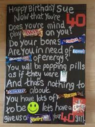 40th Birthday Present Ideas For Wife Australia 40th Birthday Candy Bar Card Candy Bar Birthday Birthday Candy 40th Birthday Messages