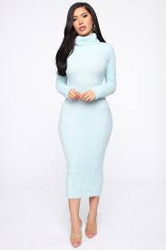Look Of Excitement Sweater Midi Dress Light Blue Sweater Dress Midi Party Dress Classy Dresses
