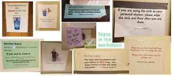 collage of unsolicited workplace signs