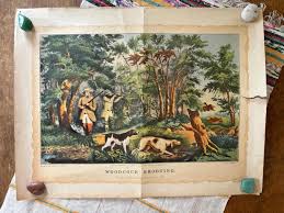 Vintage Currier & Ives 1950s Lithograph Print Woodcock Shooting, Hunting  Game and Hounds