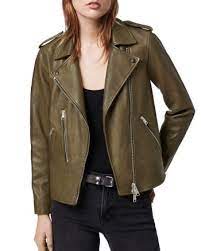 Allsaints Elva Leather Biker Jacket Olive Green Biker Jacket Jackets Womens Biker Jacket