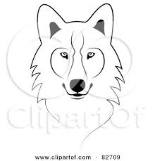 Timberwolf Outline Royalty Free Rf Clipart Illustration Of A Black And White Sketched Wolf Face Drawing Wolf Face Wolf Painting