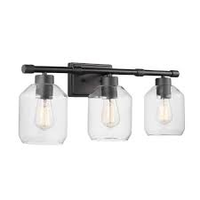 Globe Electric Books 3 Light Matte Black Vanity Light With Clear Glass Shades 51564 The Home Depot In 2020 Black Vanity Light Vanity Lighting Black Bathroom Light Fixtures