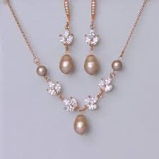 Bridal Jewelry Set Rose Gold Jewelry Set Champagne Pearl Etsy Bridesmaid Jewelry Sets Rose Gold Jewelry Set Pearl Bridal Set