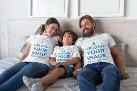 Placeit T Shirt Mockup Of A Family Of Three On The Bed In 2020 Shirt Mockup Clothing Mockup Tshirt Mockup