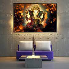 Lord Ganesha Canvas Paintings For Living Room Hindu God Of Wealth Poster Superior Quality Hindu Gods Canvas Painting Living Room Paint