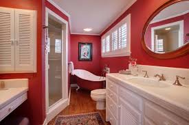 44 Cool And Bold Red Bathroom Design Ideas Digsdigs Let what's on your walls — whether it's patterned plates or a pretty print — dictate your color palette, like this room's assortment of red, blue, and aqua. bold red bathroom design ideas