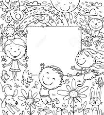If you like our effort please show us your love by leaving a comment and rate our app.please check our other. Cartoon Frame With Happy Kids And A Blank Space Coloring Page Royalty Free Cliparts Vectors And Stock Illustration Image 142459181