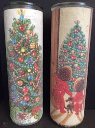 2 Vintage Sugar Frosted Coated Glass Candle Pillar Christmas Tree Children Pj 9 1821849981