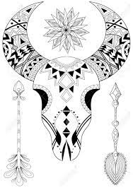 Snail coloring pages i made. Animal Skull With Sun And Arrows Hand Drawn Ethnic Tattoo For Royalty Free Cliparts Vectors And Stock Illustration Image 64952433