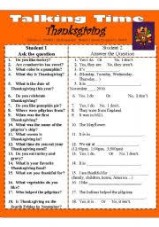 Thanksgiving conversation starters for kids to ask grandparents (or other older relatives) how did you celebrate thanksgiving when you were my age? Thanksgiving Talking Time Esl Worksheet By Emers121