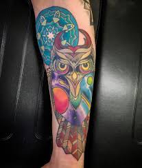 The studio in roseville, ca provides a place where people can enjoy art and be inspired to create their own personal style in body expression. Geometric Space Owl Tattoo By Adam Sky Resolution Tattoo Studio San Francisco California Album On Imgur