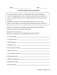 Complex Sentences Worksheets Fun With Complex Sentences Worksheet Complex Sentences Worksheets Complex Sentences Simple Sentences Worksheet