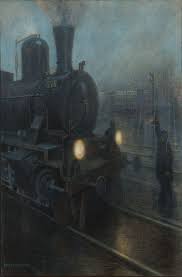 Hans Baluschek 1870 1935 German Titled No 6 Halt Berlin Train Gouache And Pastel 37 X 25 Est 20 Railroad Art Night Painting Industrial Art