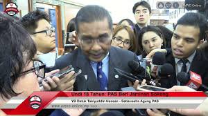 Ahli parlimen pelbagai parti di semenanjung, sabah serta sarawak mendakwa tindakan spr itu sebagai. Undi 18 Tahun Pas Beri Jaminan Sokong Takiyuddin By Umno Online