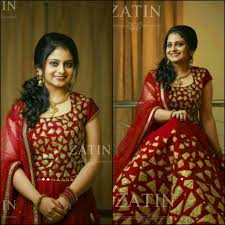 Bridal Engagement Wear Red Outfit With Golden Work Kerala Engagement Dress Wedding Blouse Designs Designer Dresses Indian