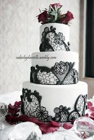 Black And White Wedding Cakes Black Red White Wedding Wedding Cake Fondant Flowers Cake Lace Gothic Wedding Cake