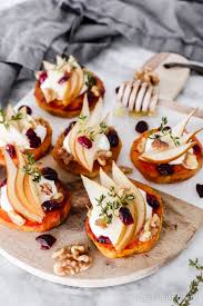 Pear Whipped Goat Cheese Sweet Potato Rounds Recipe Whipped Goat Cheese Thanksgiving Appetizer Recipes Sweet Potato Rounds Recipe