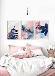 Set Of 3 Wall Art Botanical Prints Navy Blue Leaf Blush Etsy Blush Pink Decor Pink Decor Decor