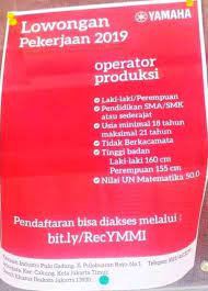 Dapatkan lowongan kerja rekomendasi kami setiap hari! Cara Apply Lowongan Kerja Pt Yamaha Music Manufacturing Indonesia Via Online Gratis Random Email Loker