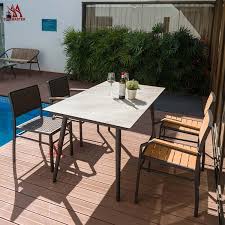 Phi villa metal outdoor patio dining set, table and 4 chairs set of 5. China Modern Design High Quality Aluminum Plastic Wood Chair Metal Frame Outdoor Patio Dining Armchair 4 Piece Garden Table Commercial Furniture Set Factory And Suppliers Sun Master