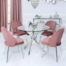 Aurelia Pink Dining Chair With Velvet Upholstered Seat And Chrome Legs Picture Perfect Home Pink Dining Chairs Dining Chairs Glass Round Dining Table