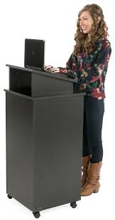 Equipped with a 15.9w x 15d elevated reading surface, this podium is constructed with convenience in mind. Podium On Wheels Black Melamine
