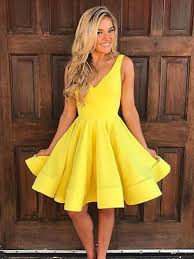 V Neck Pastel Yellow Short Homecoming Dresses Under 100 Cm389 Mini Prom Dresses Homecoming Dresses Under 100 Satin Homecoming Dress