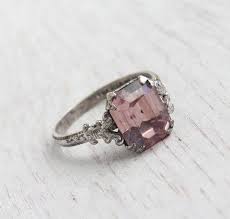 Vintage Art Deco Style Pink Stone Sterling Silver Ring Size 4 1950s Jewelry Faceted Rectangle Art Deco Jewelry Fashion Jewelry Pink Jewelry