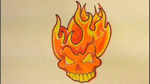 How To Draw A Skull On Fire With Flames Easy For Beginners Fire Drawing Skulls Drawing Drawings