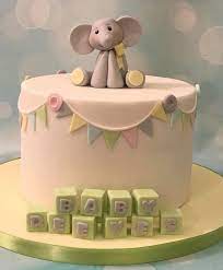 Little Elephant Baby Shower Cake With Name Blocks And Bunting Baby Shower Cakes Neutral Baby Boy Christening Cake Elephant Baby Shower Cake