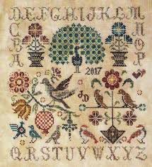 4 in 1 set cross stitch pattern with four colorful tiny birds: Vintage Birds Cross Stitch Pattern By Jeannette Douglas
