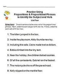 Identifying Subjects Verbs Easy Mastery Using Prepositions Prep Phrases Subject And Verb Prepositional Phrases Prepositions