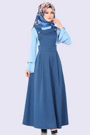 Modaselvim Elbise Pileli Tesettur Jile 5514mp186 Indigo Dresses High Neck Dress Dresses For Work