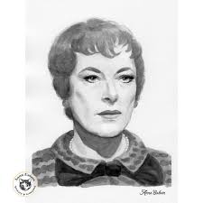 Dr. Julia Hoffman Dark Shadows Black and White Watercolor Portrait,  Original Artwork, Digital Download