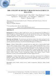 Against the backdrop of systemic inefficiency in the public health care system and the theoretical claims that markets result in performance and this study demonstrates that commercialization has not led to performance improvements in the public health care sector in malaysia. Pdf The Concept Of District Health Management In Malaysia